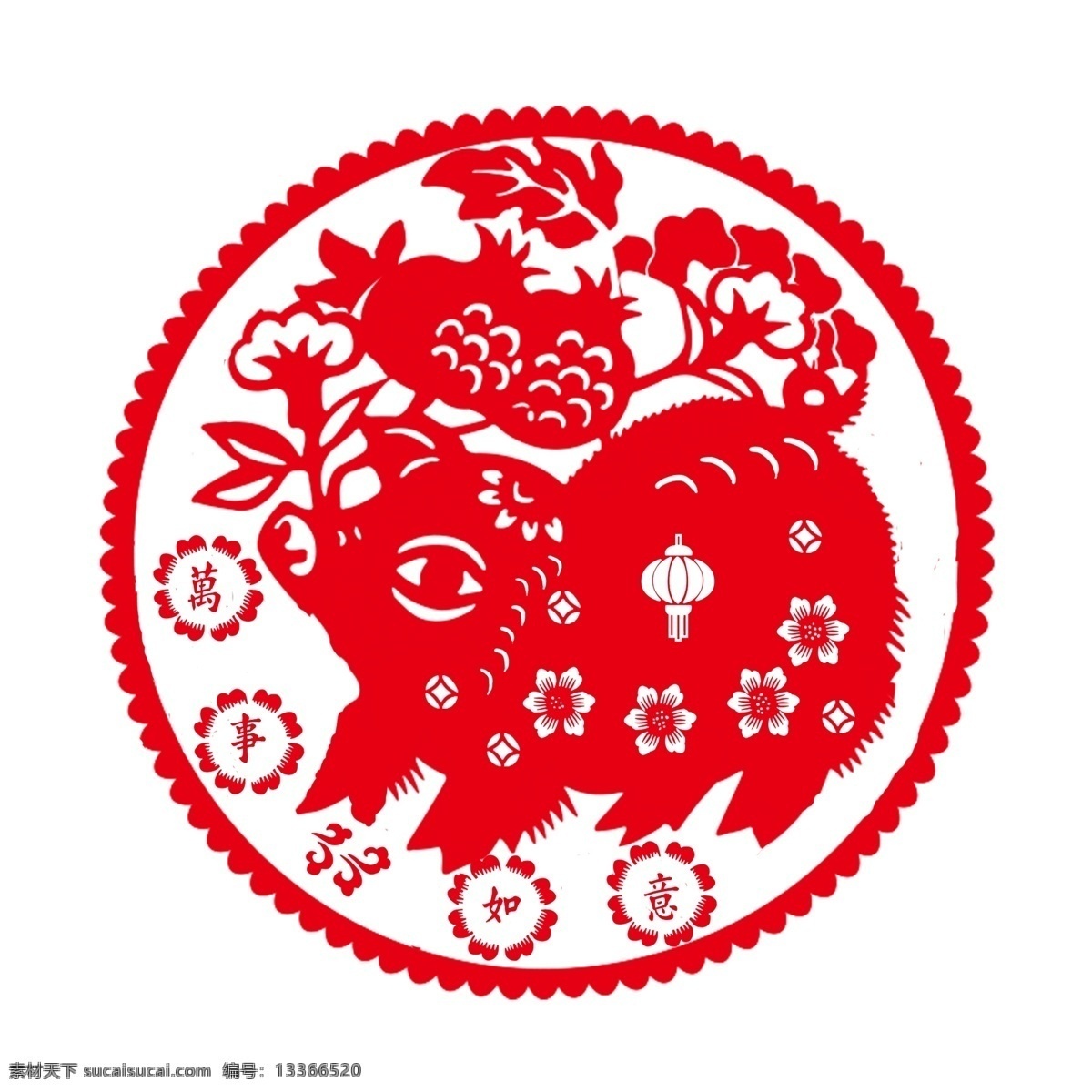猪 窗花 新年 万事如意 剪纸 春节 节日 福 喜庆 猪窗花 猪剪纸