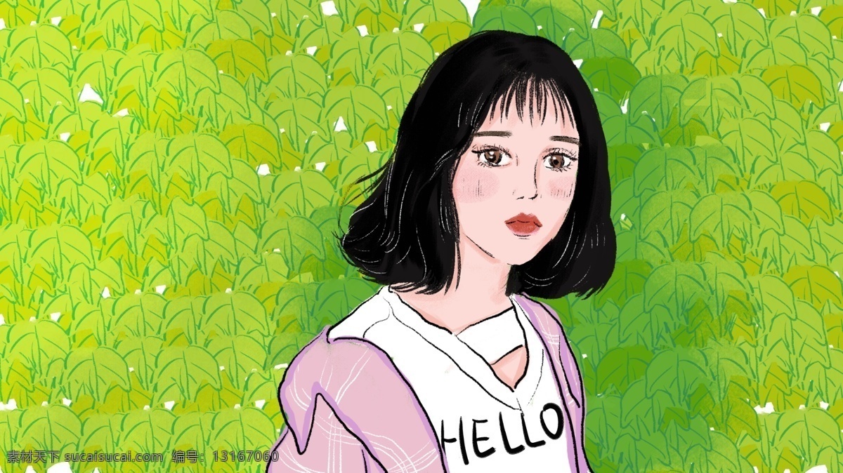 你好 八月 女生 插画 小清新 配图 文章配图 月签 你好系列