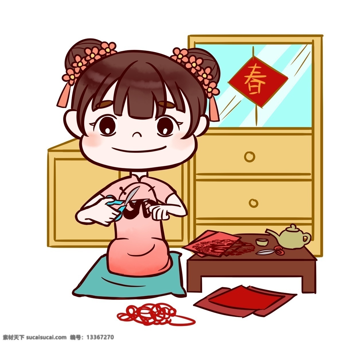 福娃 剪 窗花 手绘 卡通 人物 彩色 装饰 平面设计 原创 透明底 免抠 节日 海报装饰 清新 通用 新年2019