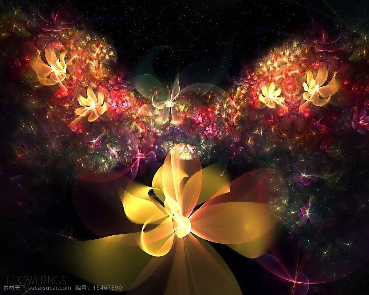 黄色 梦幻 背景 黑色 花朵 底纹边框