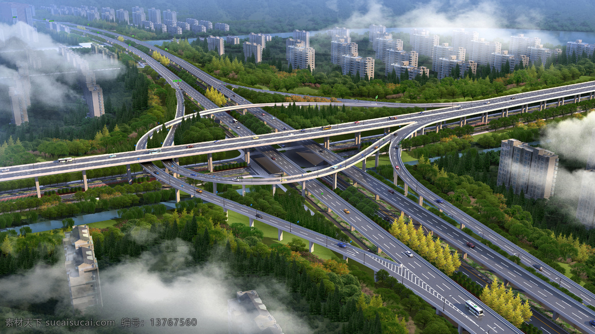 道路 绿化 效果图 道路绿化 景观桥梁 市政路桥 高架互通 景观绿化表现 效果图表现 效果图制作 环境设计