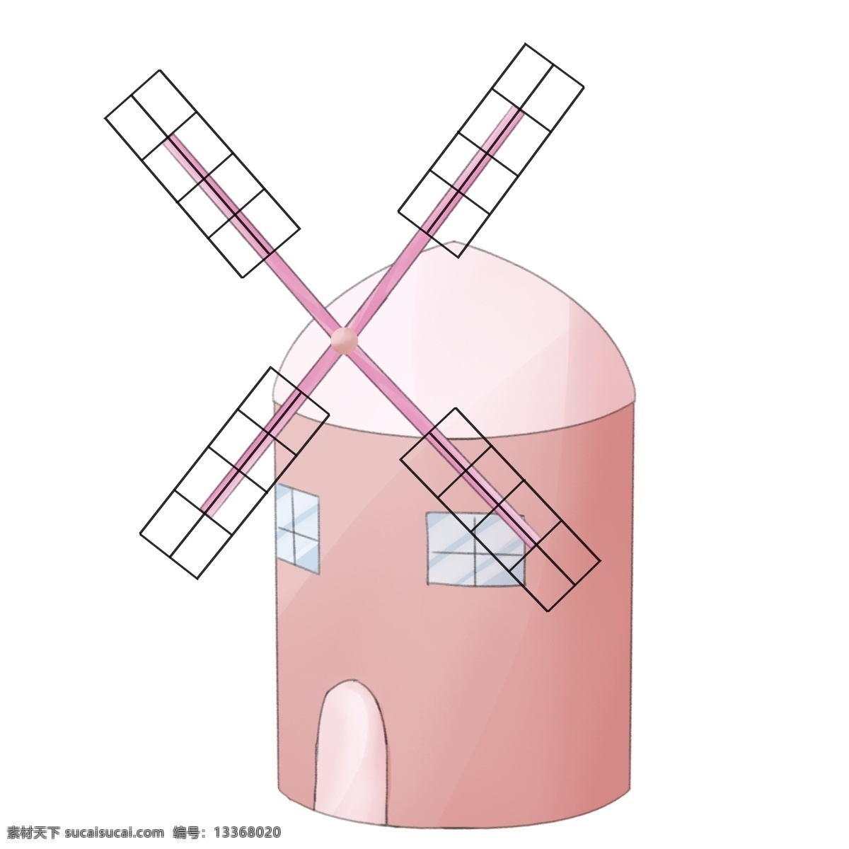 粉色 城堡 风车 屋 插图 风车屋 可爱的风车屋 建筑的风车屋 简单的风车屋 农场 旅游景点 黑色风车