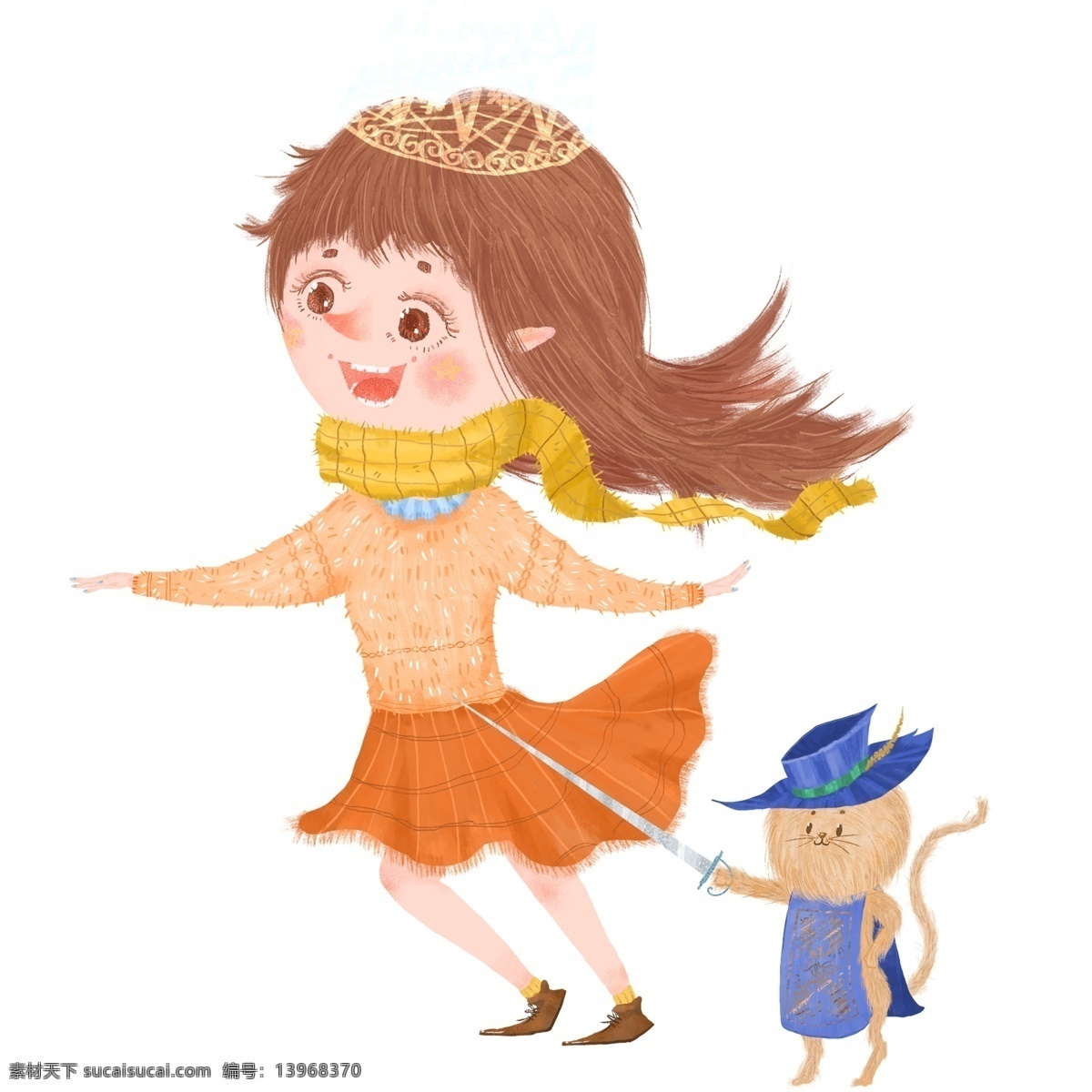 手绘 美味 森林 公主 骑士 猫 彩绘 唯美 童话人物 插画 皇冠 森林公主 公主设计 人物设计 骑士猫咪