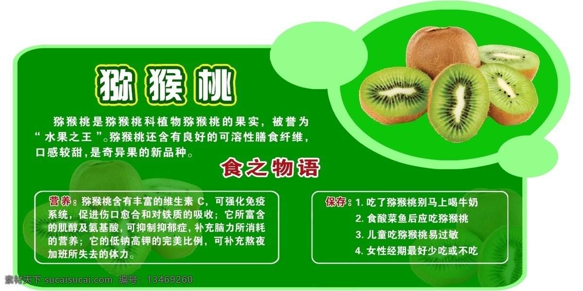 猕猴桃提示牌 猕猴桃介绍 食物之语 营养 保存 猕猴桃 异形 展板模板 广告设计模板 源文件