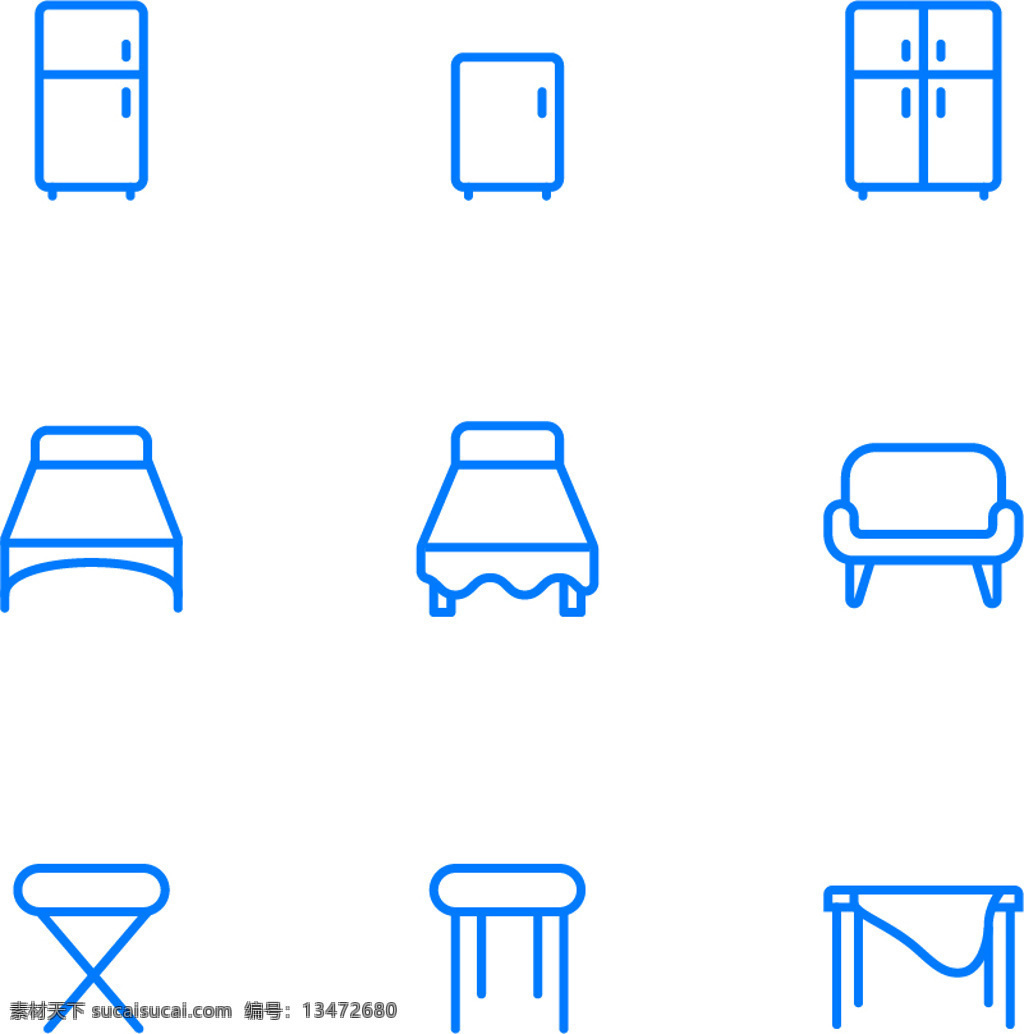 家具 生活 类 蓝色 线条 矢量 图标 源文件 家具生活类 凳子 椅子 桌子