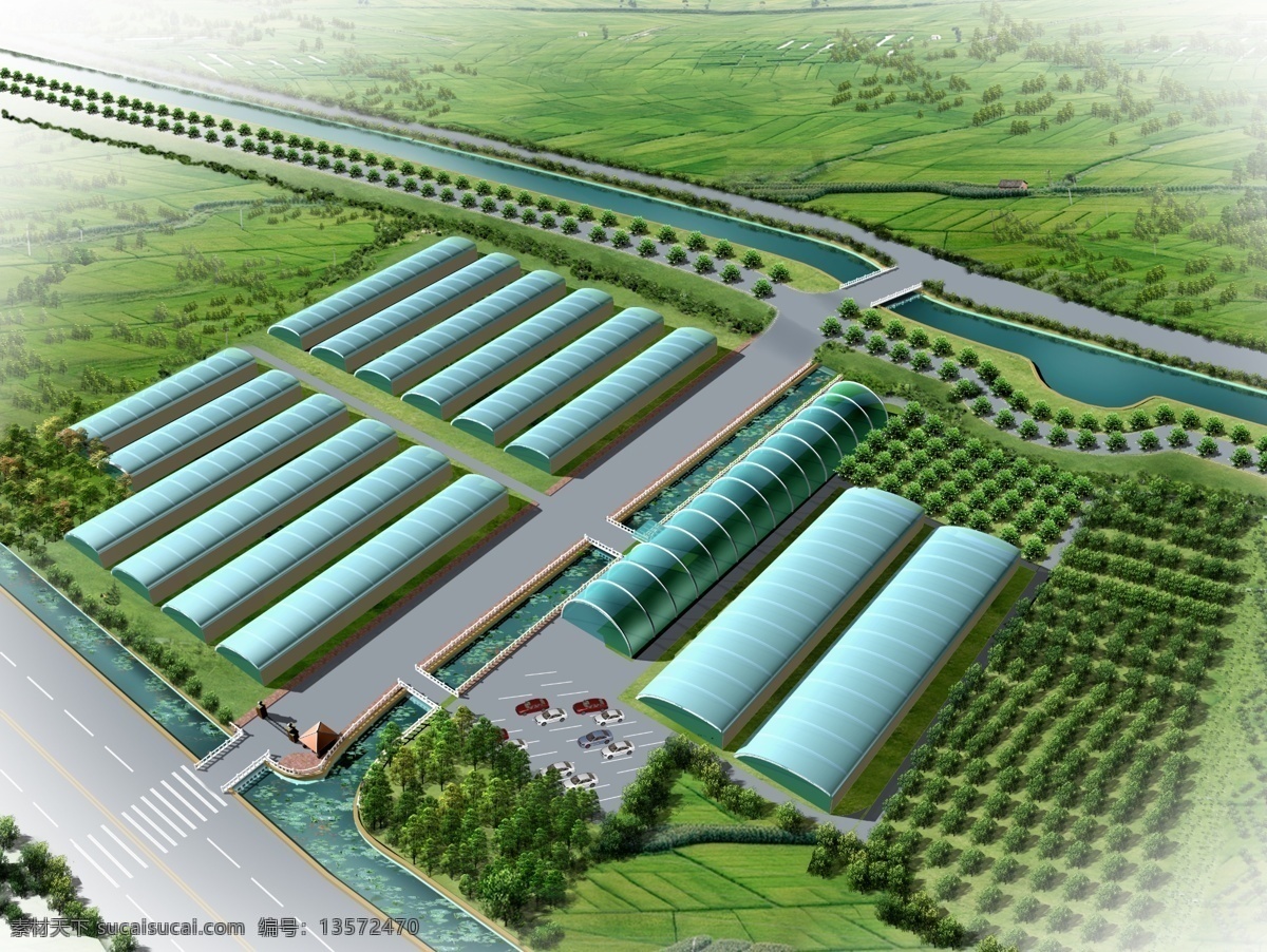 生态园 温室大棚 效果图 景观 园林 鸟瞰 树 草地 荷花 植物素材 3d 模型 对应 ps 处理 建筑设计 环境设计 源文件