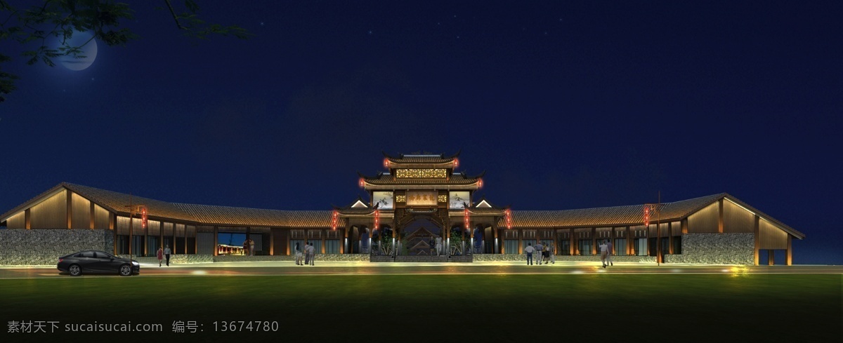 古建筑 长廊 夜景 照明 廊道