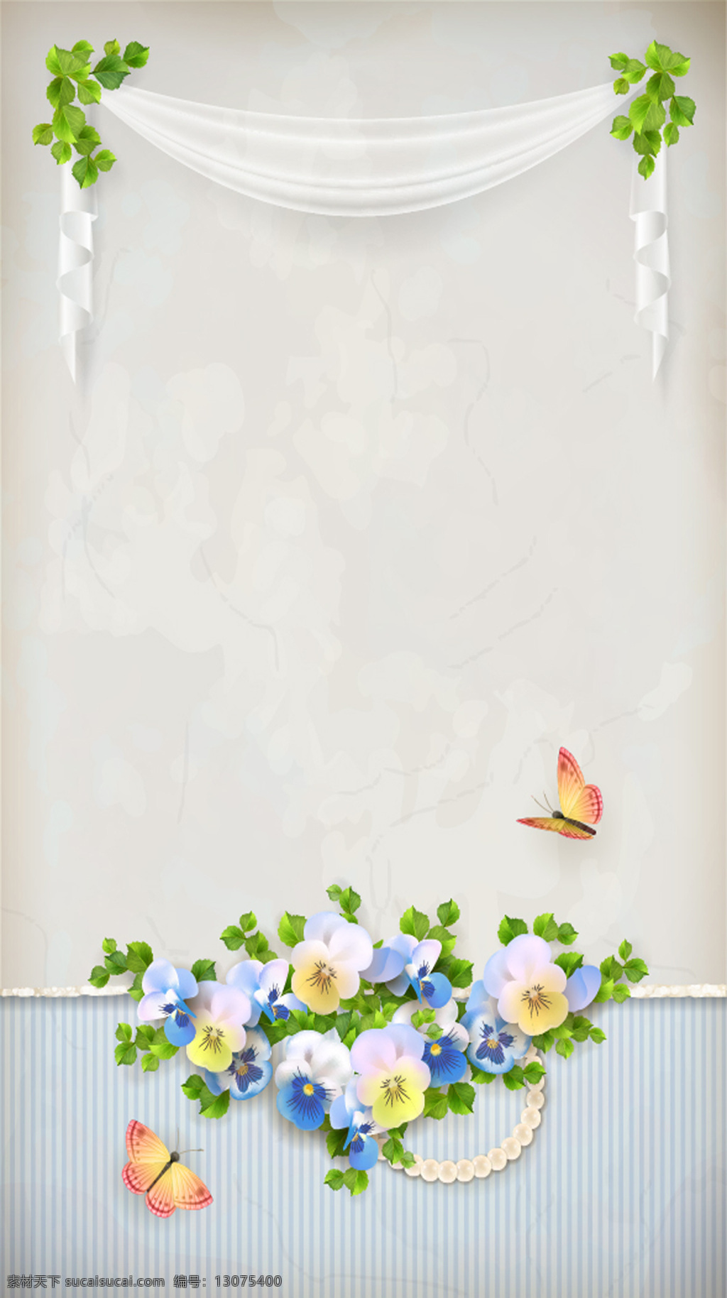 唯美 蓝色 花朵 h5 背景 清新 蓝色花朵 蝴蝶 白色帘子 h5背景