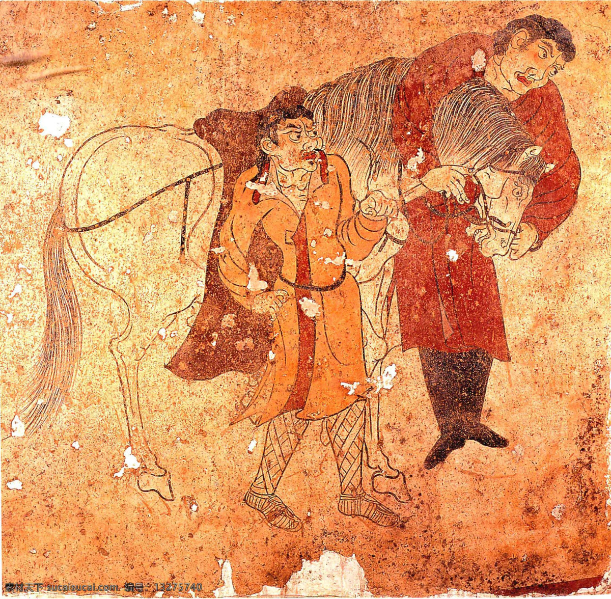 韦 贵妃 陵墓 壁画 韦贵妃陵墓 韦贵妃壁画 袖手男装 女侍图 古墓壁画 古代女子 侍奉男主女侍 局部 献马图 人物图库