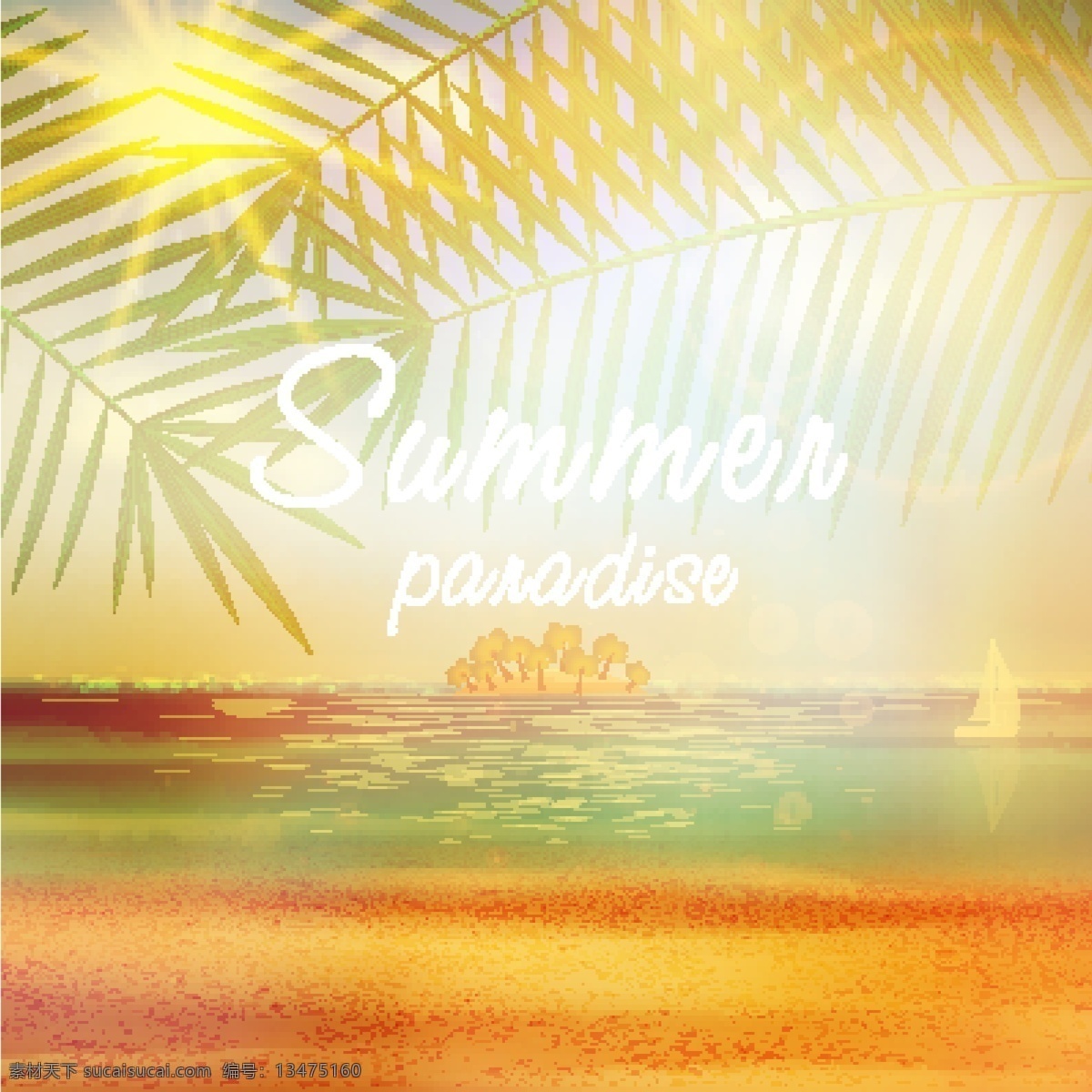 阳光 照射 下 沙滩 模板下载 夏天主题 椰树 大海 行业标志 标志图标 矢量素材 黄色