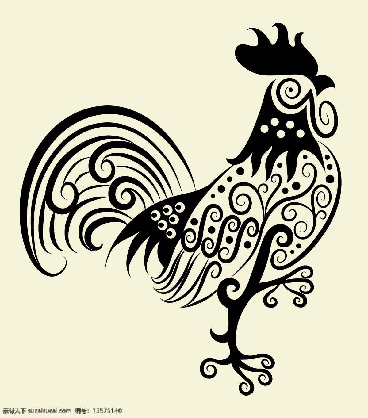 花纹 公鸡 矢量 刺青 动物 剪影 矢量素材 手绘 图案 图形 纹身 线稿 线条 矢量图 其他矢量图