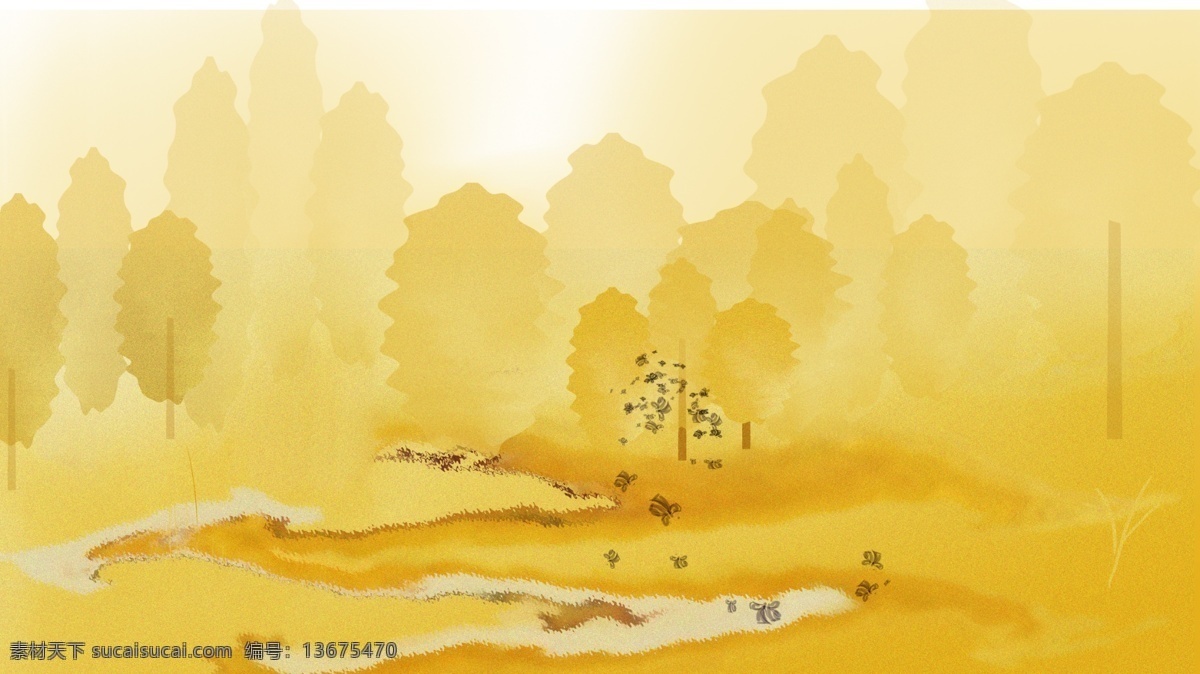 金秋 树林 插画 背景 秋季 背景素材 广告 卡通背景 树木 彩绘 banner psd背景 背景展板 背景psd 背景素材下载