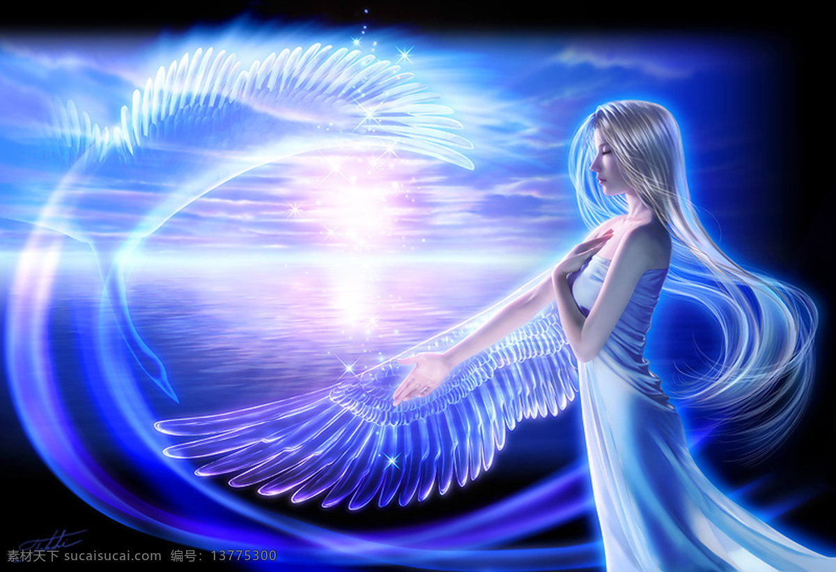 300 翅膀 动漫动画 动漫人物 蓝色 梦幻 女孩 设计图库 炫丽 隐形 设计素材 模板下载 隐形的翅膀