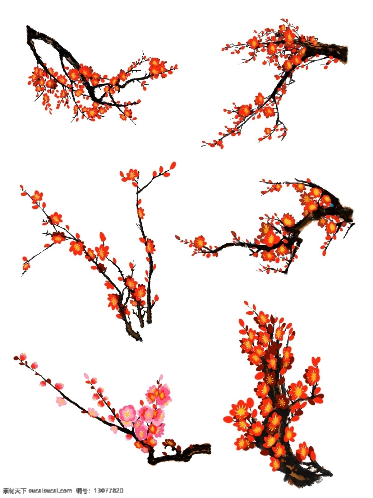 中国 风 手绘 花卉 ps 分层 插画 梅花 套 图 中国风 中国风梅花 红梅花 手绘梅花 梅花插画 水墨风红梅 元素 冬梅花