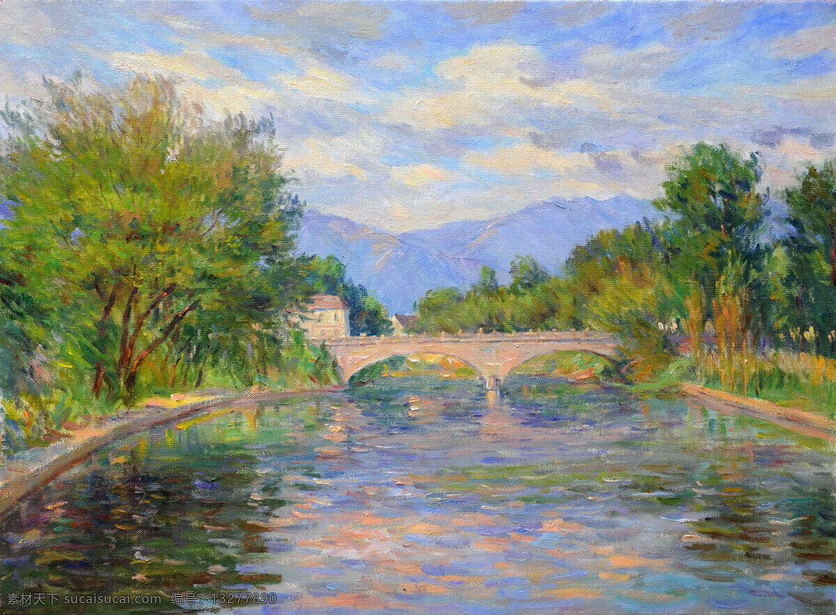 房屋 风景画 河流 绘画书法 美术 桥梁 树木 宏村 风景 设计素材 模板下载 宏村风景 油画 乡村 油画艺术 油画作品53 文化艺术 装饰素材 山水风景画