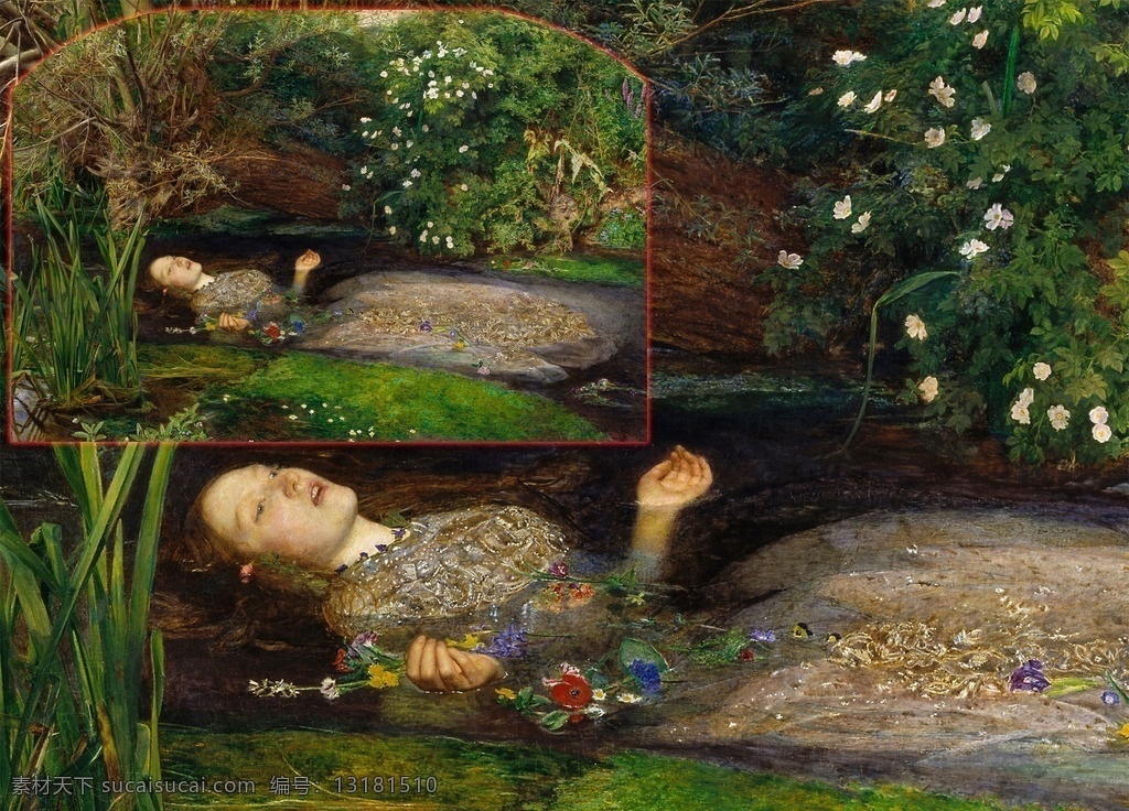 人物画 森林 画中画 树荫 画 壁画 绘画书法 文化艺术