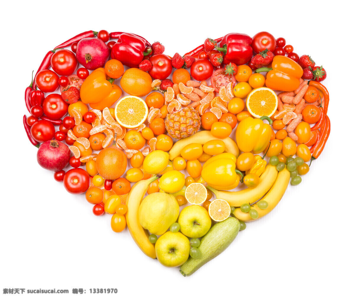 水果 拼 成 心形 图案 香蕉 西红柿 番茄 苹果 新鲜蔬菜 果实 水果蔬菜 餐饮美食 蔬菜图片