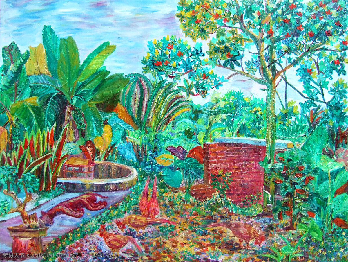 春天 风景油画 狗 花草 花木 绘画 绘画书法 鸡 热带植物园 美术 油画 园林 植物 树木 油画艺术 油画作品18 文化艺术 家居装饰素材