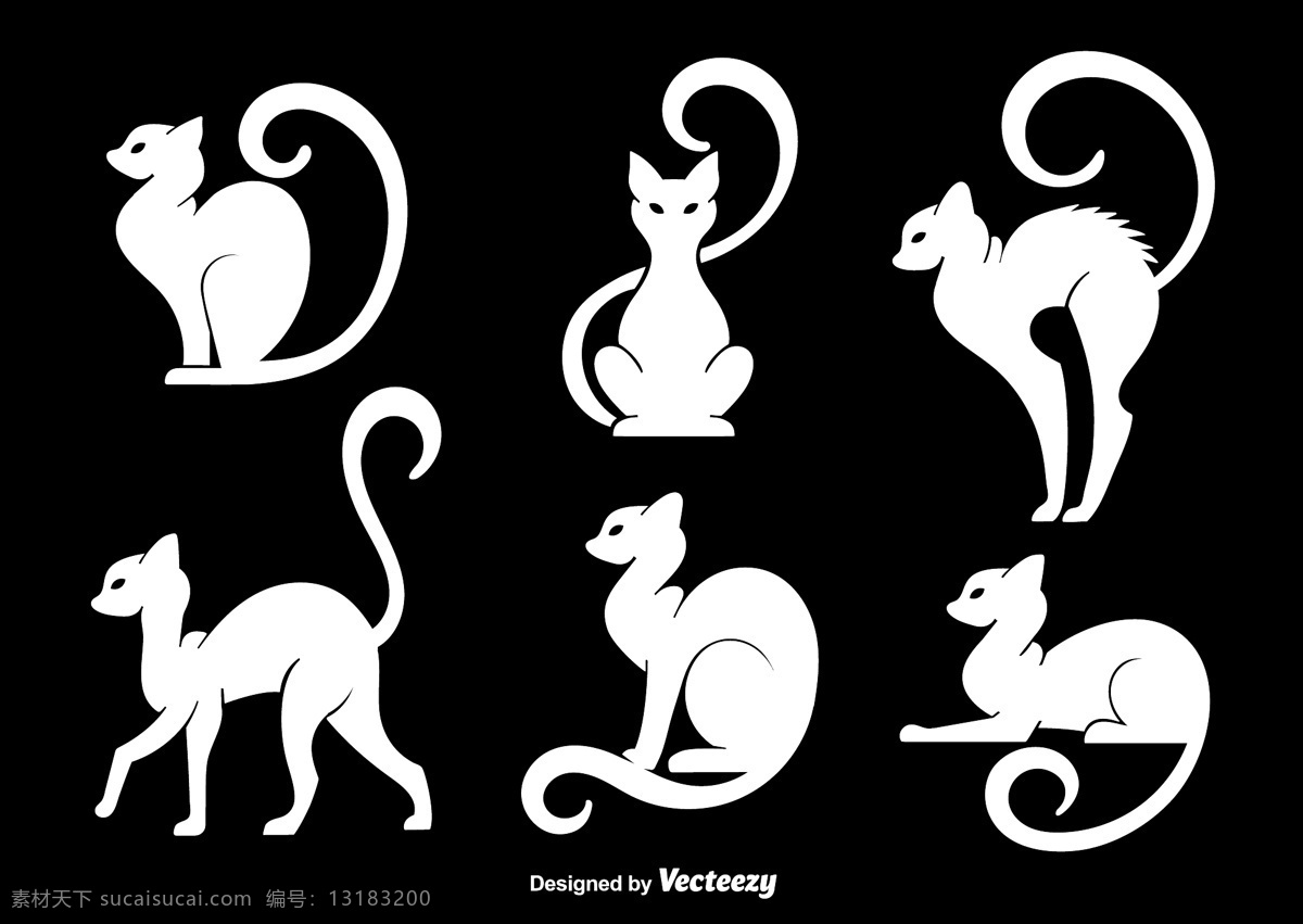 扁平手绘猫咪 手绘猫咪 猫咪 可爱猫咪 动物 手绘动物 矢量素材 动物插画 小猫 猫咪剪影
