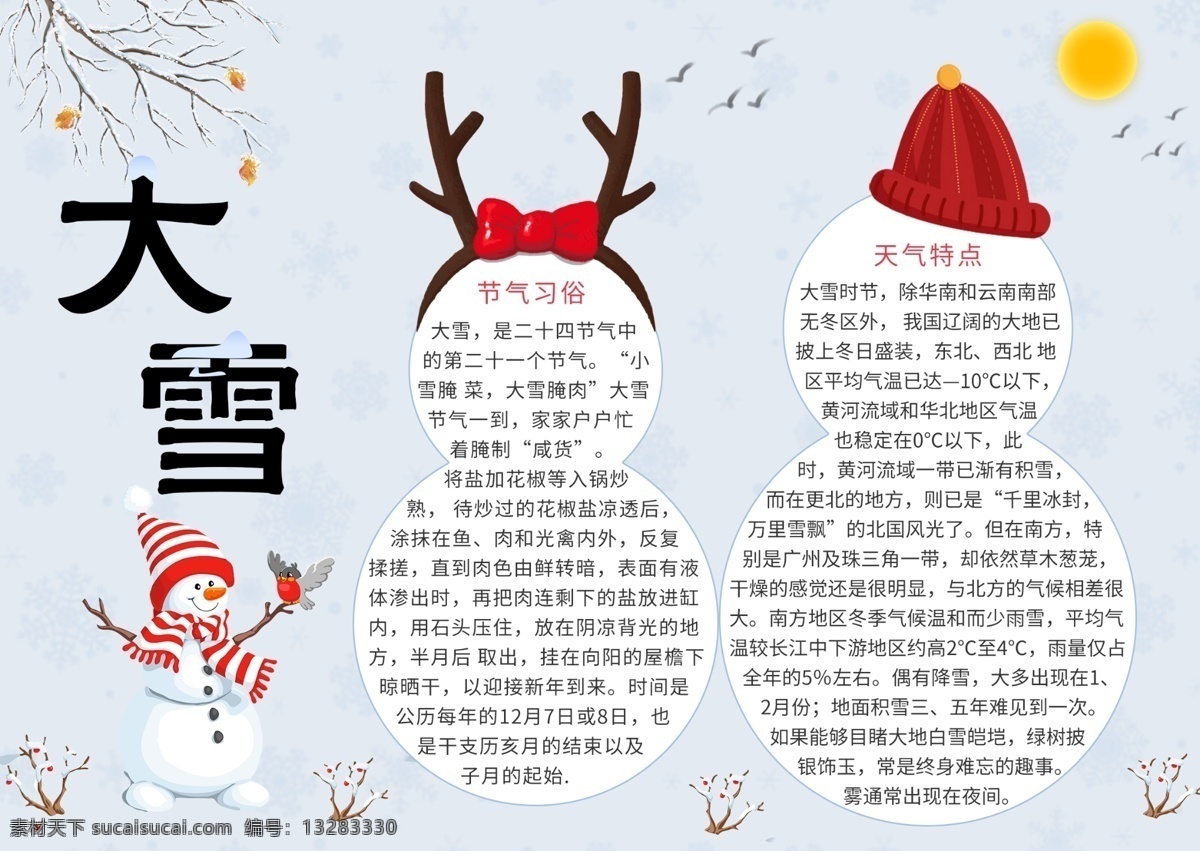 简约 清新 大雪 手 抄报 二十四节气 小报 小清新 手抄报 雪人 大雪手抄报 大雪小报
