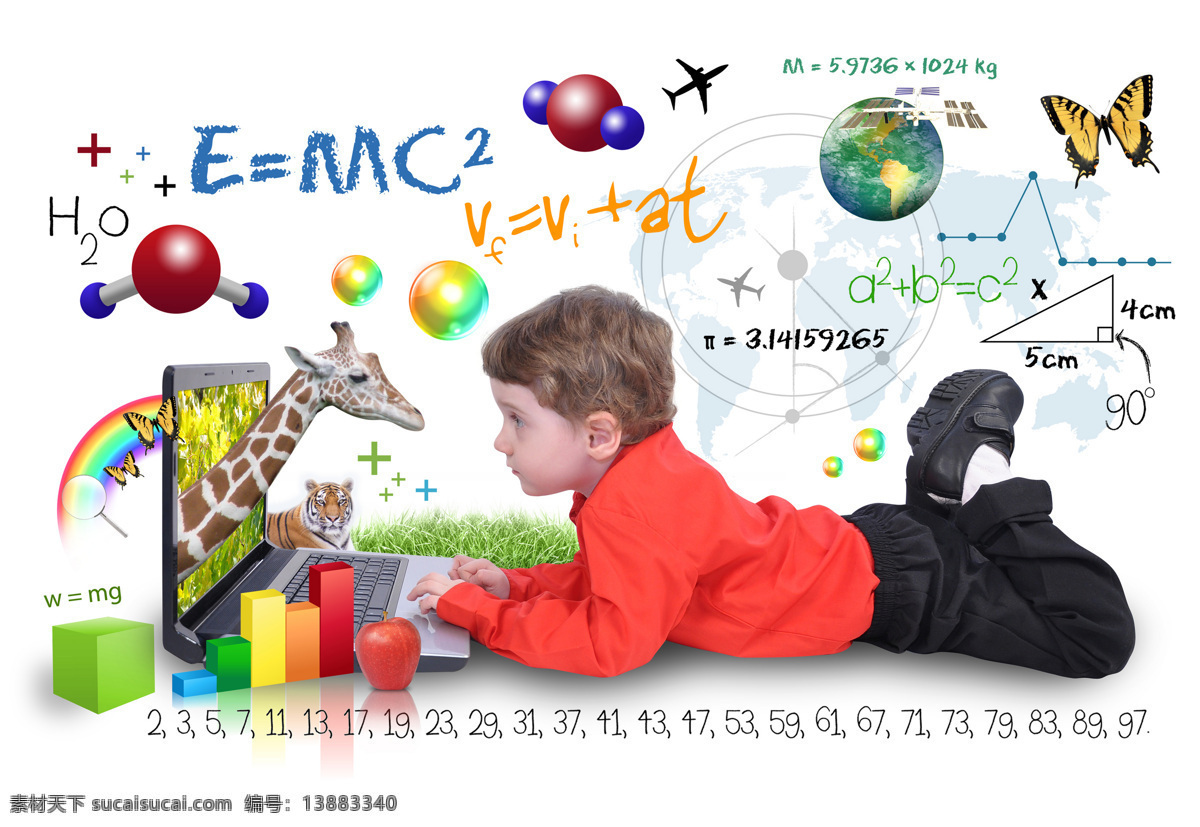 电脑 男孩 化学 公式 打电话的男孩 化学公式 长颈鹿 信息图表 男生 小学生 儿童教育 儿童图片 人物图片