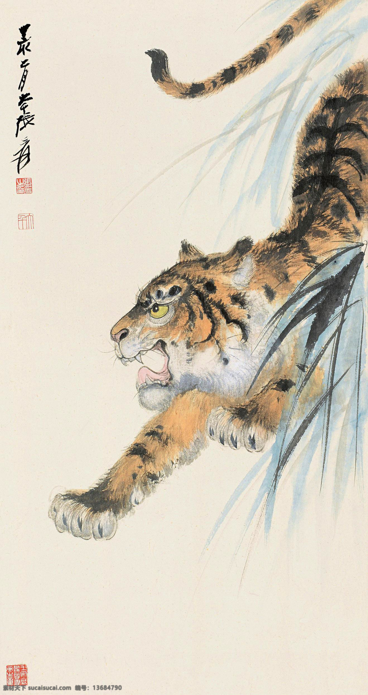 虎啸图 张大千 国画 水墨 老虎 虎威 威风凛凛 虎气生威 虎啸 虎啸震山河 虎气 写意 中国画 绘画书法 文化艺术 虎