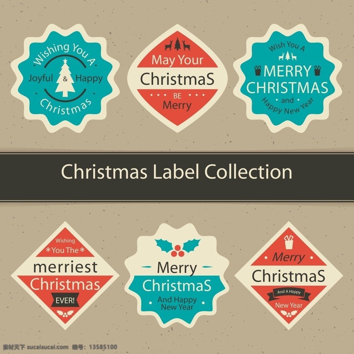 英文 经典 圣诞 标签 蓝色 红色 圣诞节 矢量素材 圣诞树 礼物