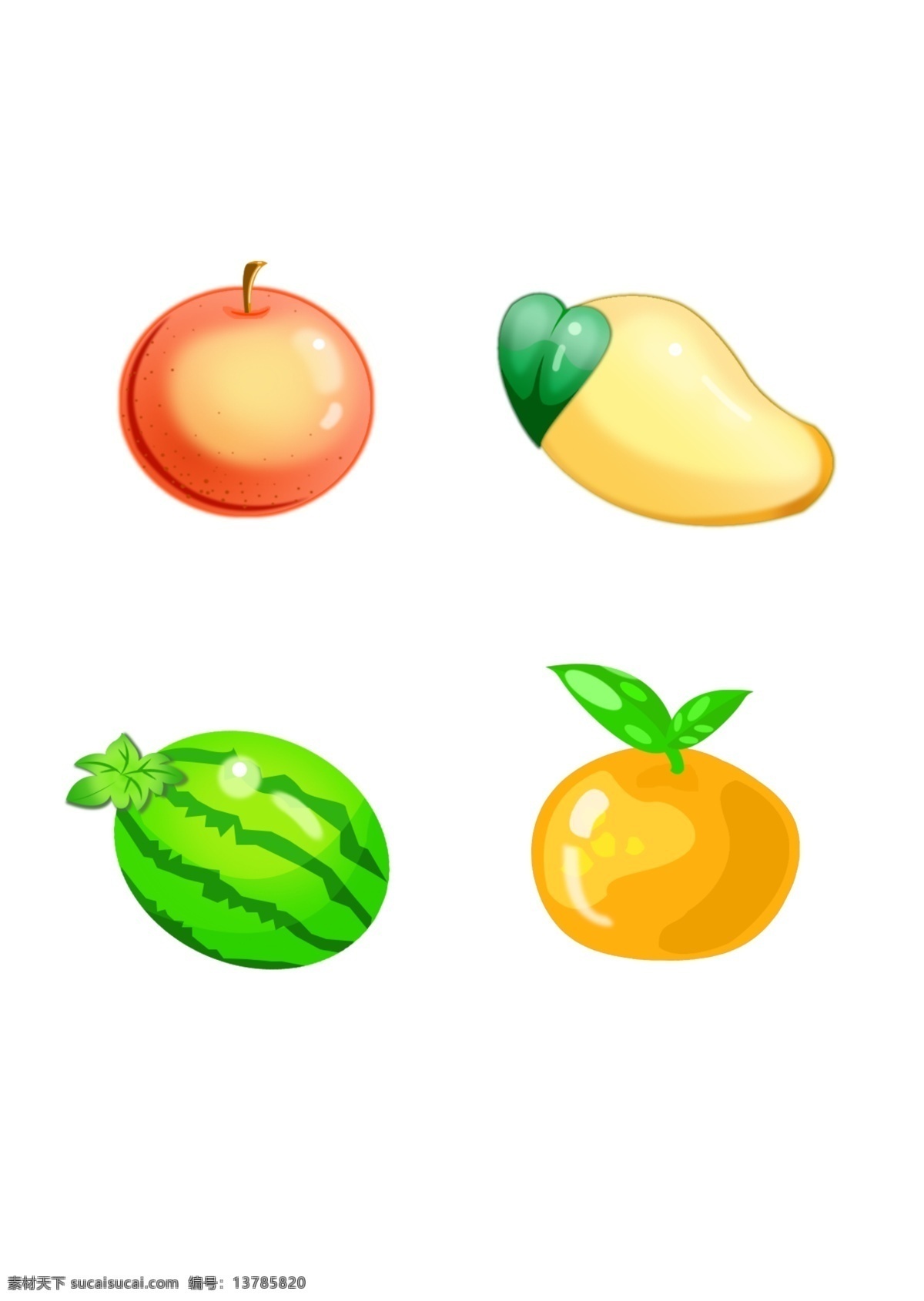 手绘 彩色 水果 元素 苹果元素 西瓜元素 芒果元素 手绘水果 卡通水果 橘子元素