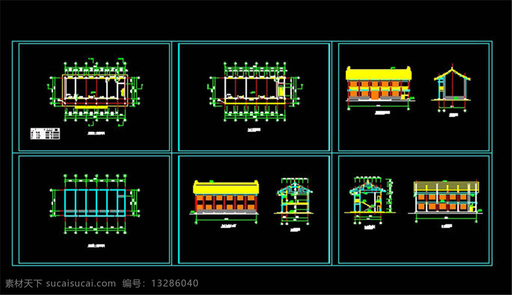 古建 群 cad 图纸 建筑图纸 源文件 施工 设计图 施工图 图纸模板下载 豪华别墅 cad图纸 dwg 黑色