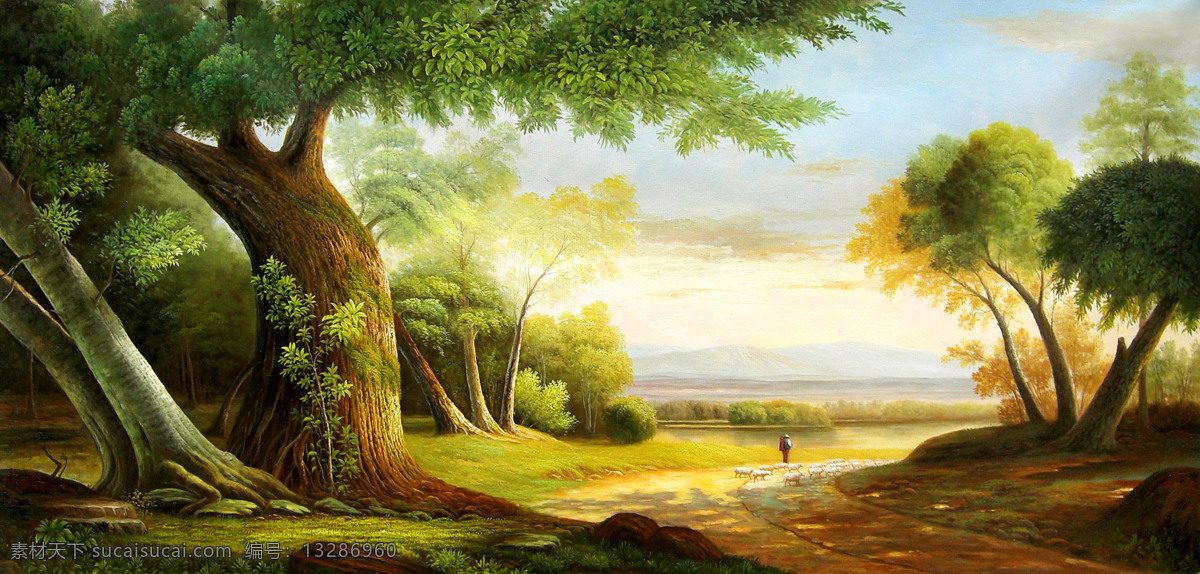 油画 大树 风景 名画 艺术 绘画 文化艺术 艺术品 世界名画 书画文字