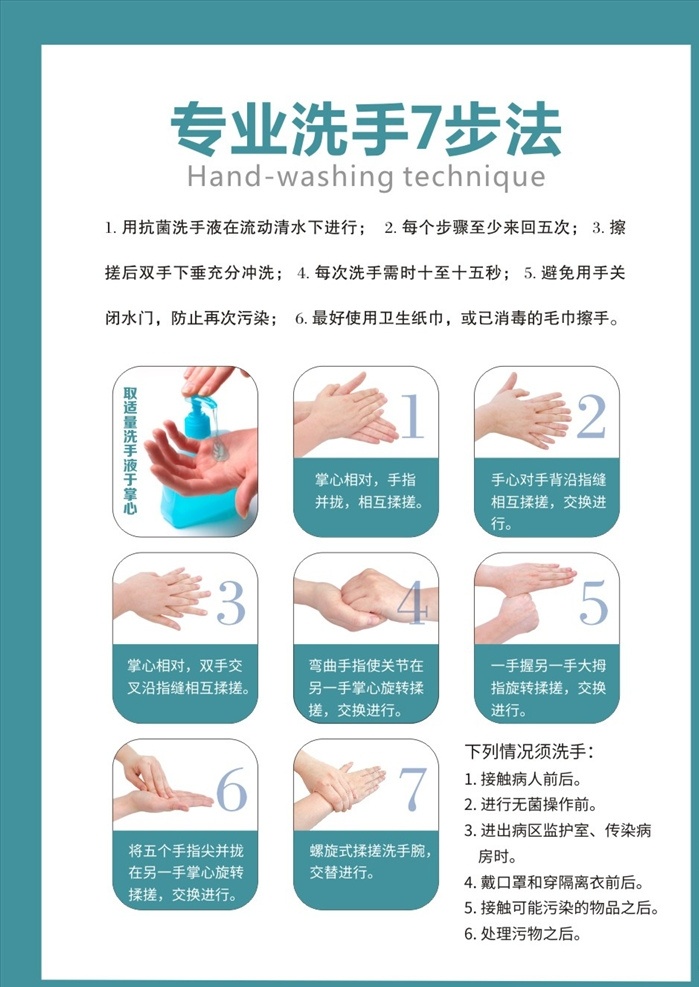 专业 洗手 步法 洗手7步法 医院提示 洗手法