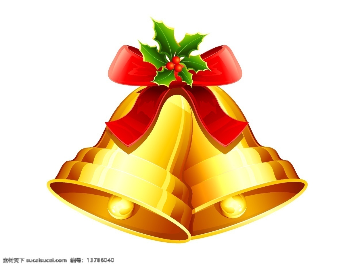 矢量 金色 铃铛 圣诞 装饰 元素 红色蝴蝶结 金色铃铛 圣诞节 ai元素 免扣元素