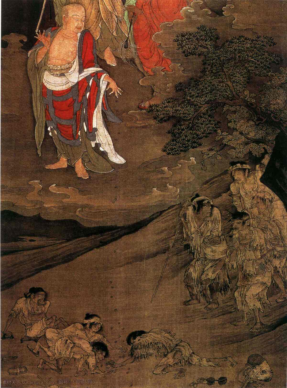 五 百 罗汉 布施 贫 饥 国画 人物 文化艺术 绘画书法 国画人物 设计图库