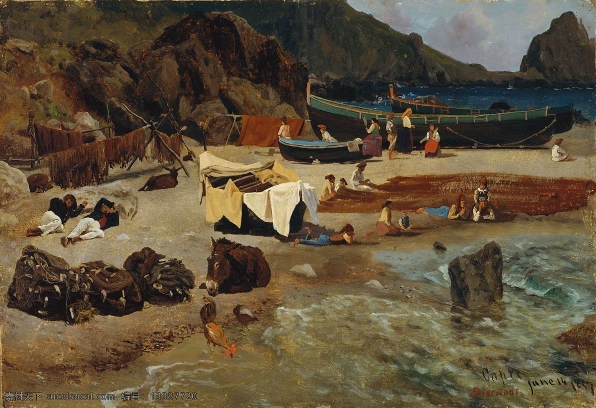 比尔 史 伯特 渔船 卡普里 作品 阿尔贝特 渔船在卡普里 美国画家 海岸海滩 流派艺术 哈德逊河学院 美术 博物馆 波士顿 船舶船 装饰素材 油画