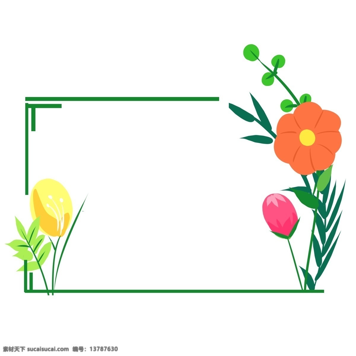 绿叶 草地 边框 插画 方形草地边框 绿叶边框 红花装饰边框 绿植草地边框 植物边框 植物边框插画