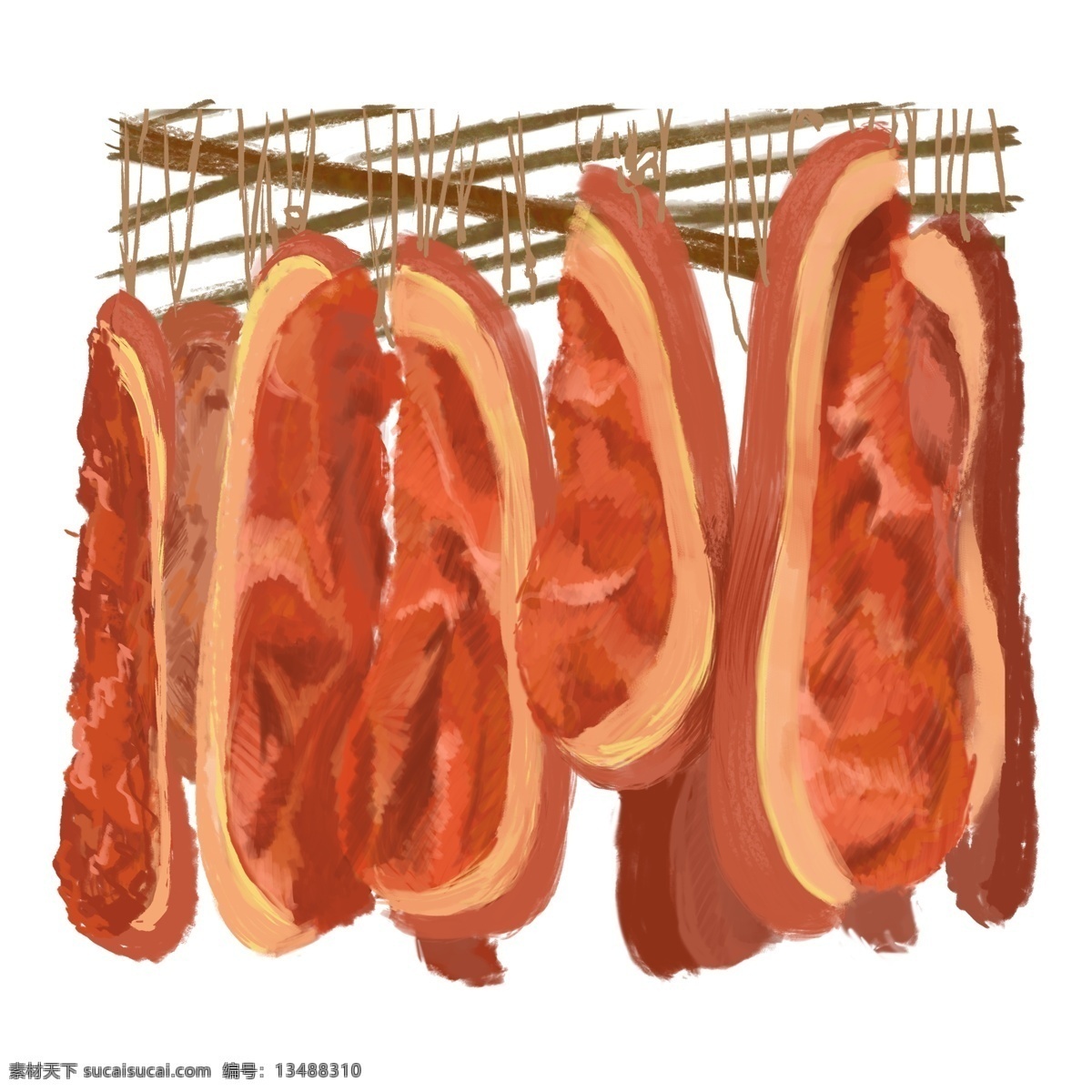 年货 手绘 冬季 食物 插画 腊肉 组合 食物组合 卡通插画风格 海报 banner