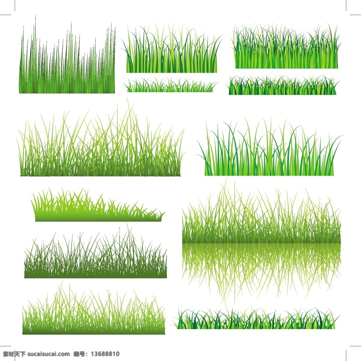 向量 元素 集 绿 草 草绿色 绿色 矢量植物 绿色的草地 矢量图 其他矢量图