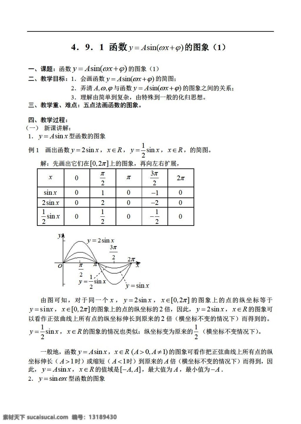 数学 人教 版 三角函数 图像 人教版 第一册下 教案