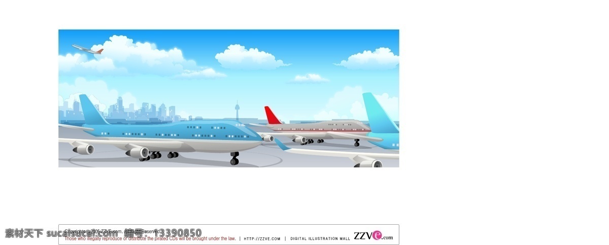 飞机场 城市 大厦 飞机 绿化 天空 矢量图 现代科技