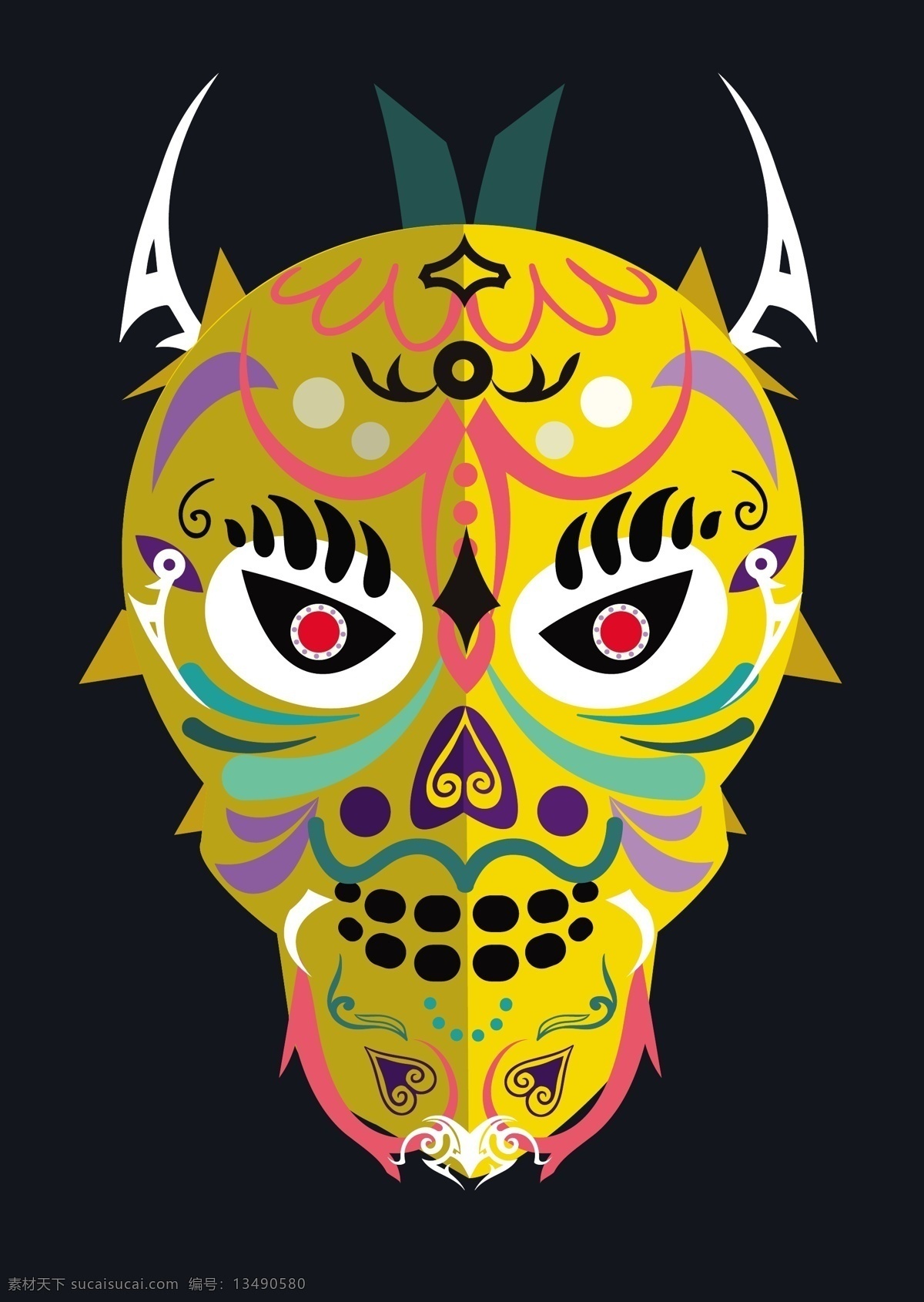 彩色 面具 传统 黑暗 背景 自由 向量 彩色面具 传统面具 动物面具