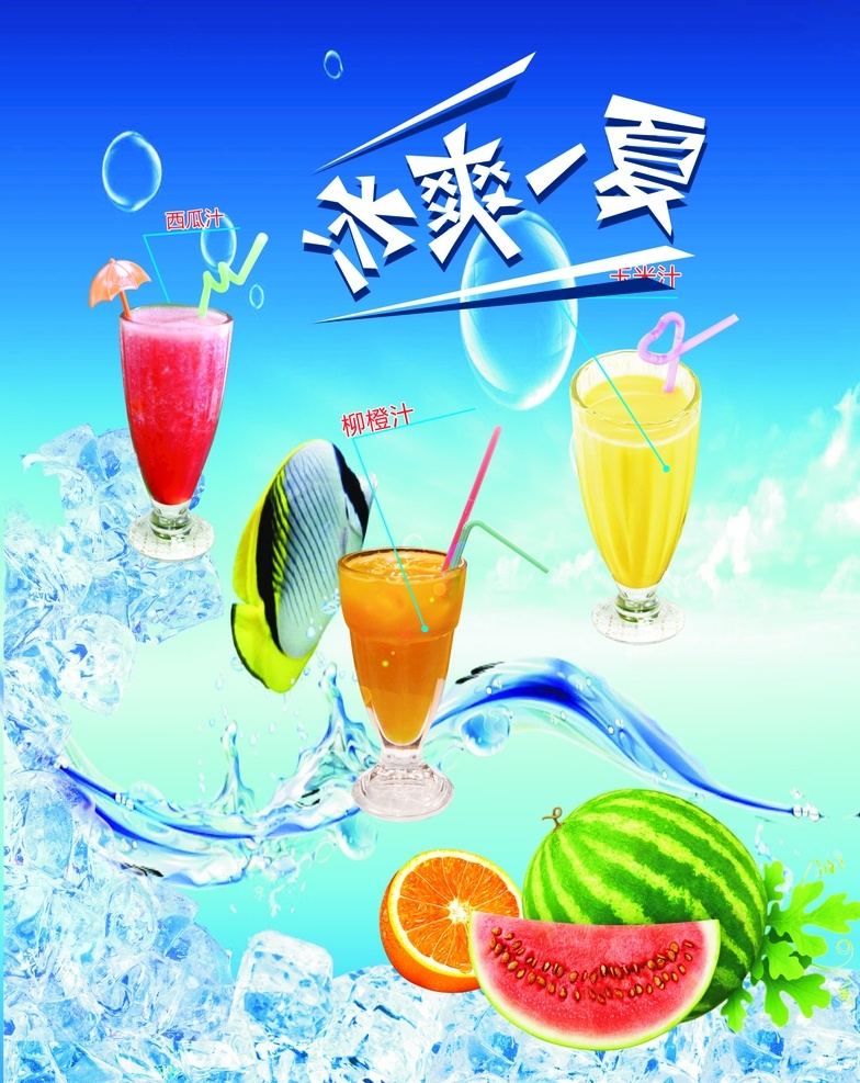 冰爽一夏 果汁 鲜果汁 海报 展板