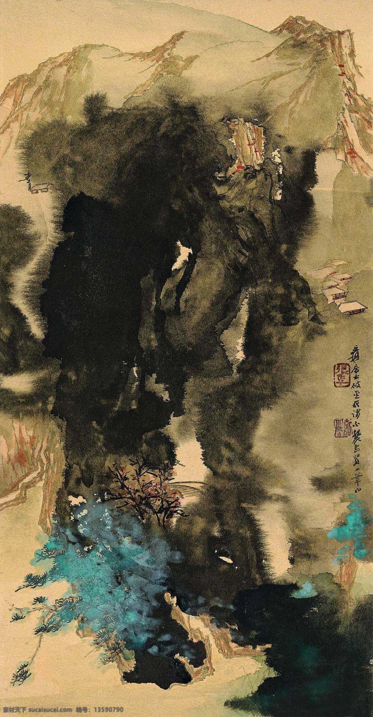 艺术 绘画 国画 张大千 泼彩山水 文化艺术 绘画书法