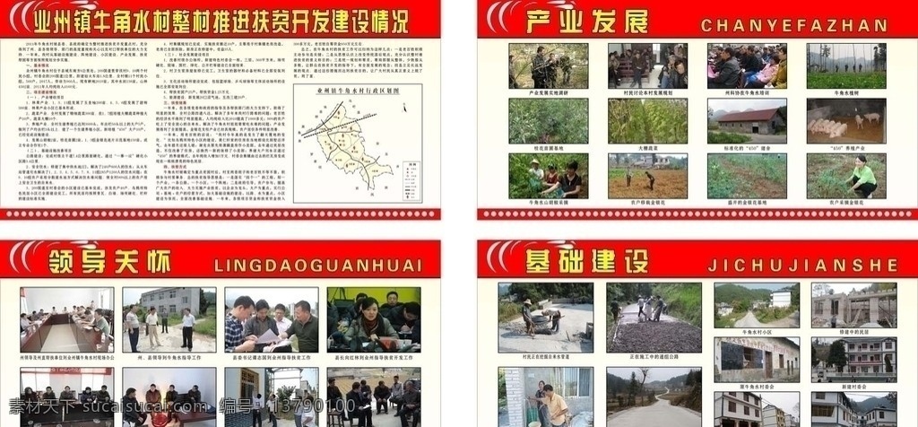 整 村 推进 扶贫 开发 展板 整村推进 扶贫开发 领导关怀 产业发展 基础建设 展板模板 矢量