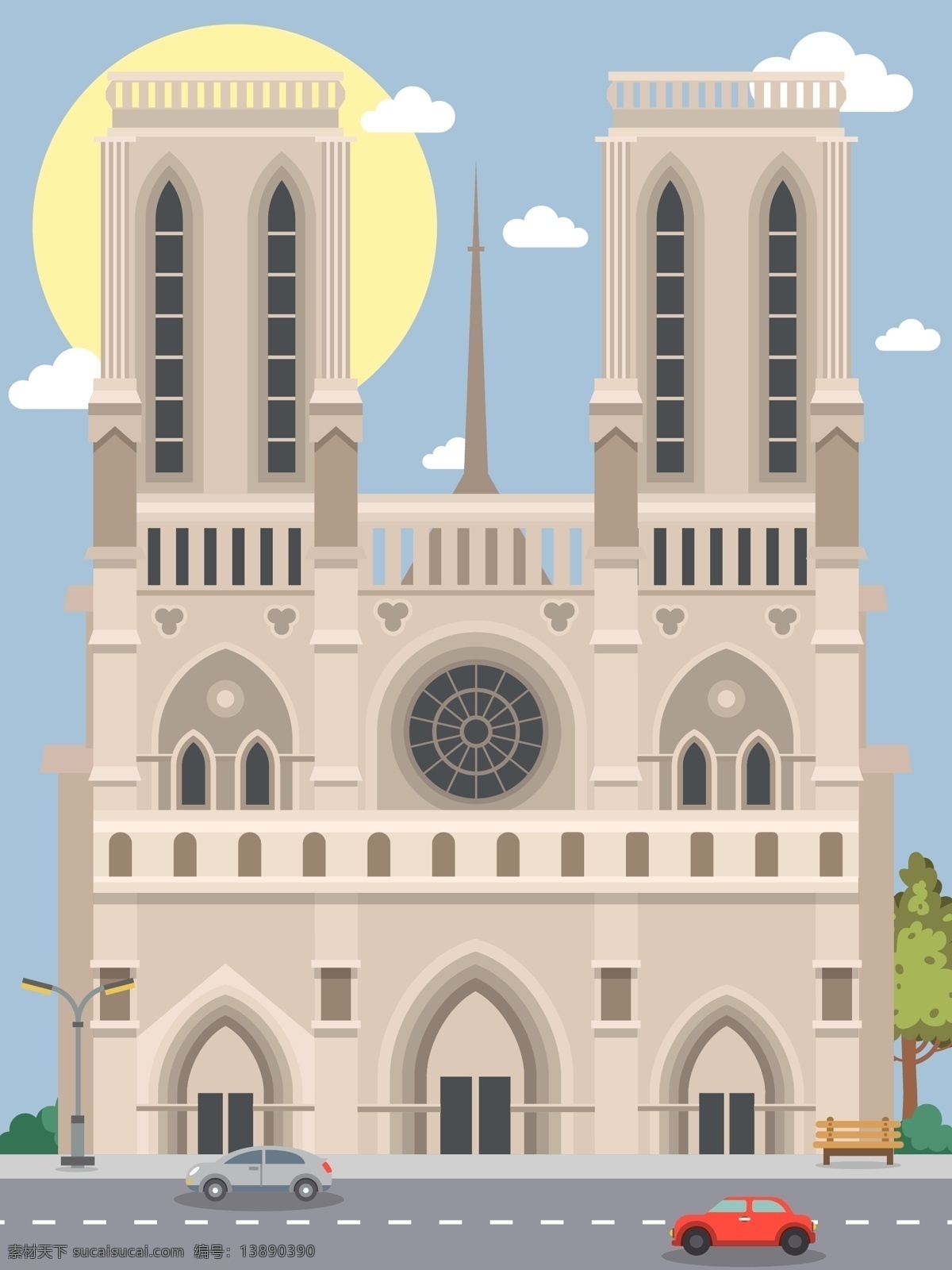 城市 剪影 巴黎圣母院 城市剪影 著名地标 矢量插画 法国