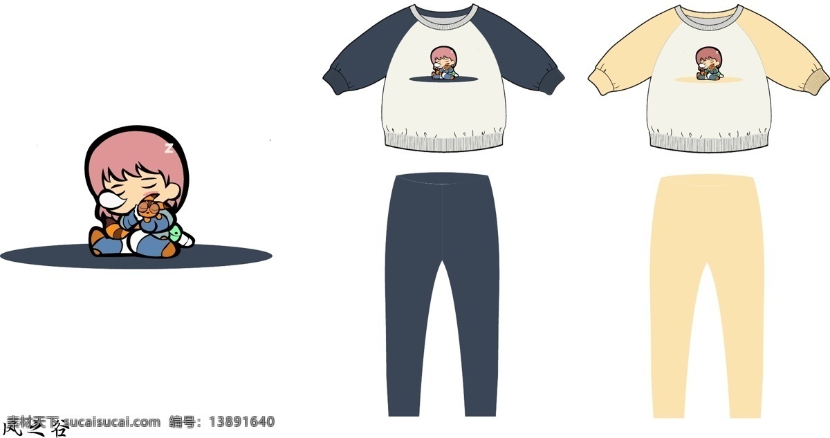 少儿内衣 卡通 风之谷 内衣 少儿 秋衣 宫崎骏 漫画 服装 款式图 插肩袖