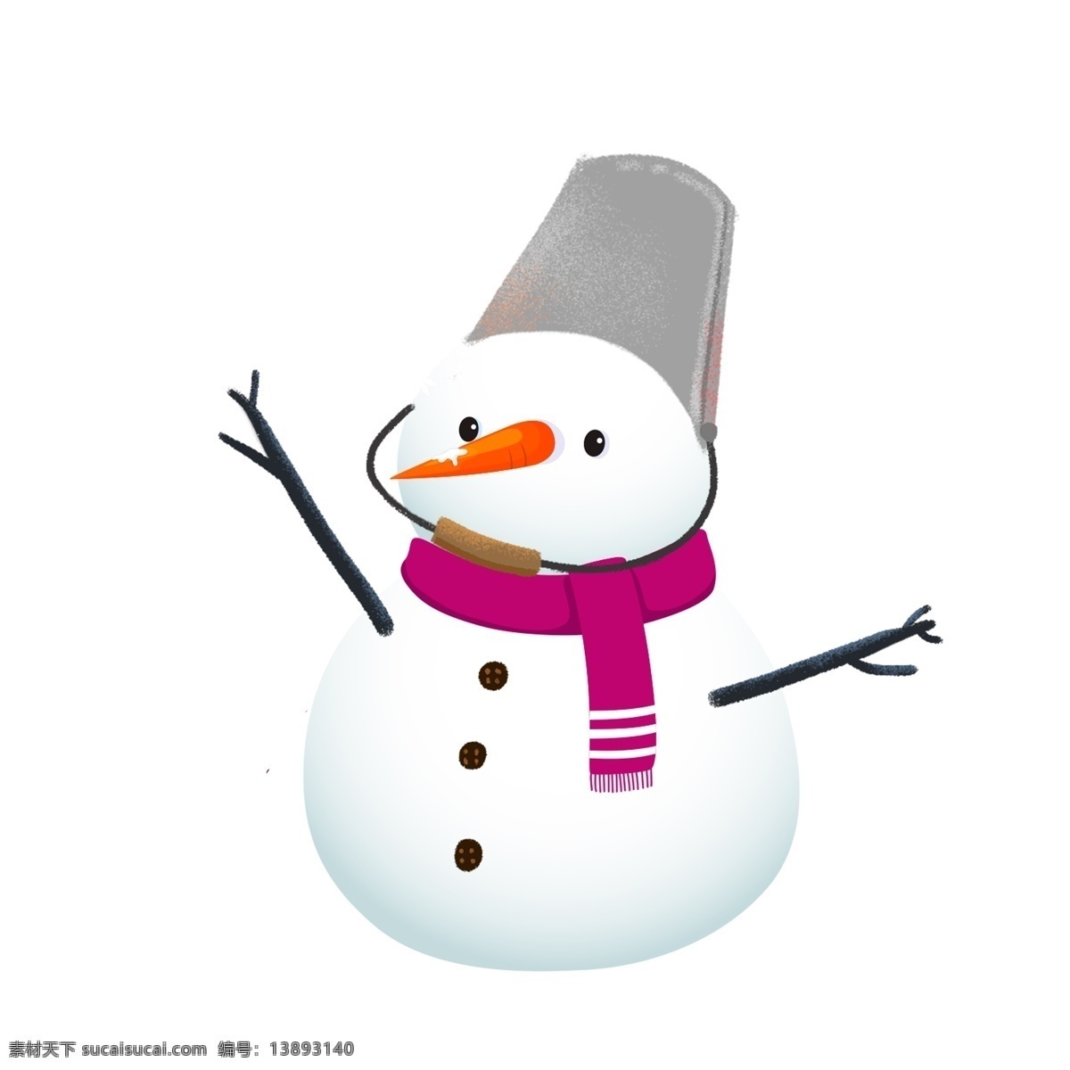唯美 小 清新 雪人 商用 元素 小清新 卡通 冬季 冬天 铁桶 插画元素