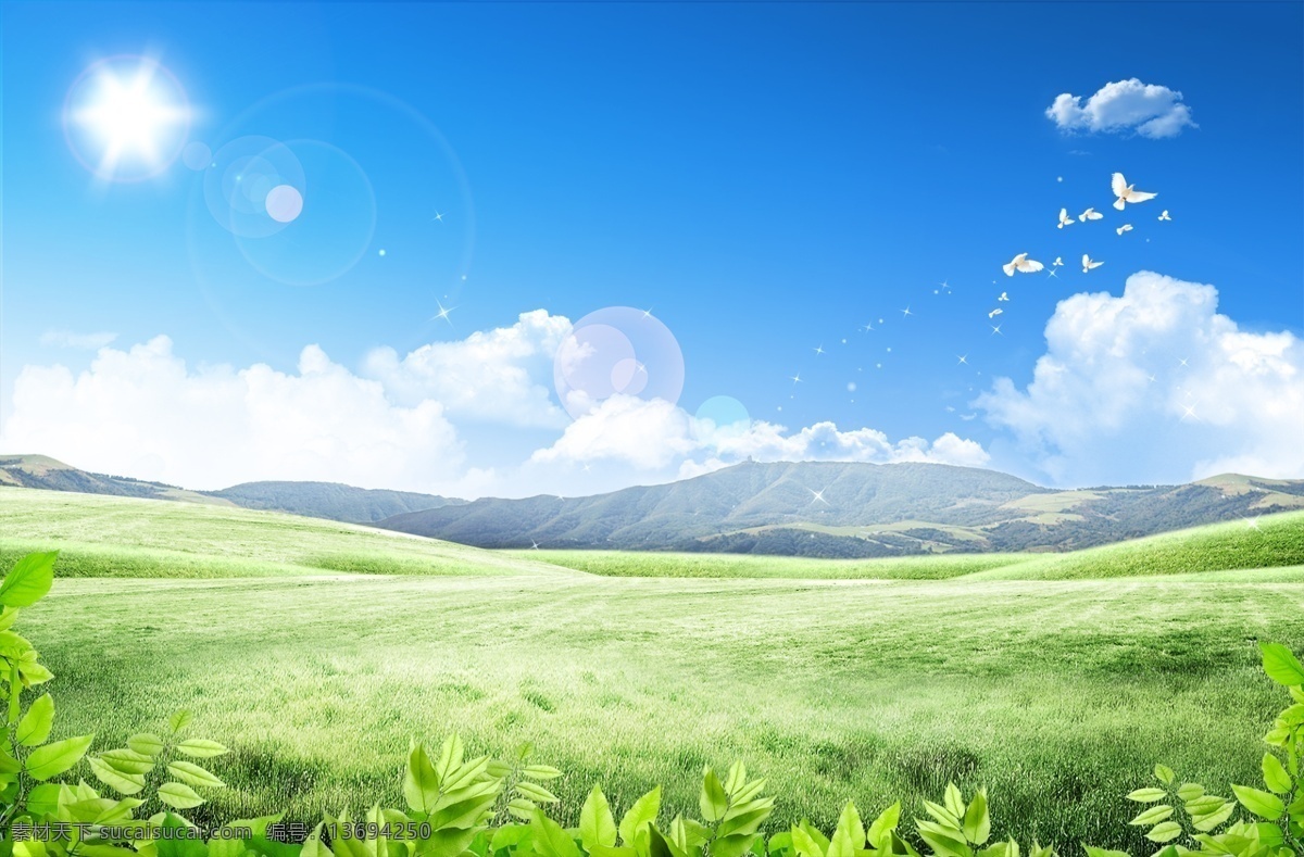 草原背景 全屏海报背景 免费素材下载 蓝色