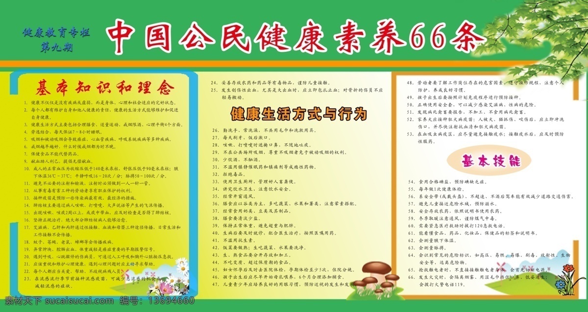 中国 公民 健康 素养 展板 健康宣传版面 公民健康素养 66条 展板模板 广告设计模板 源文件