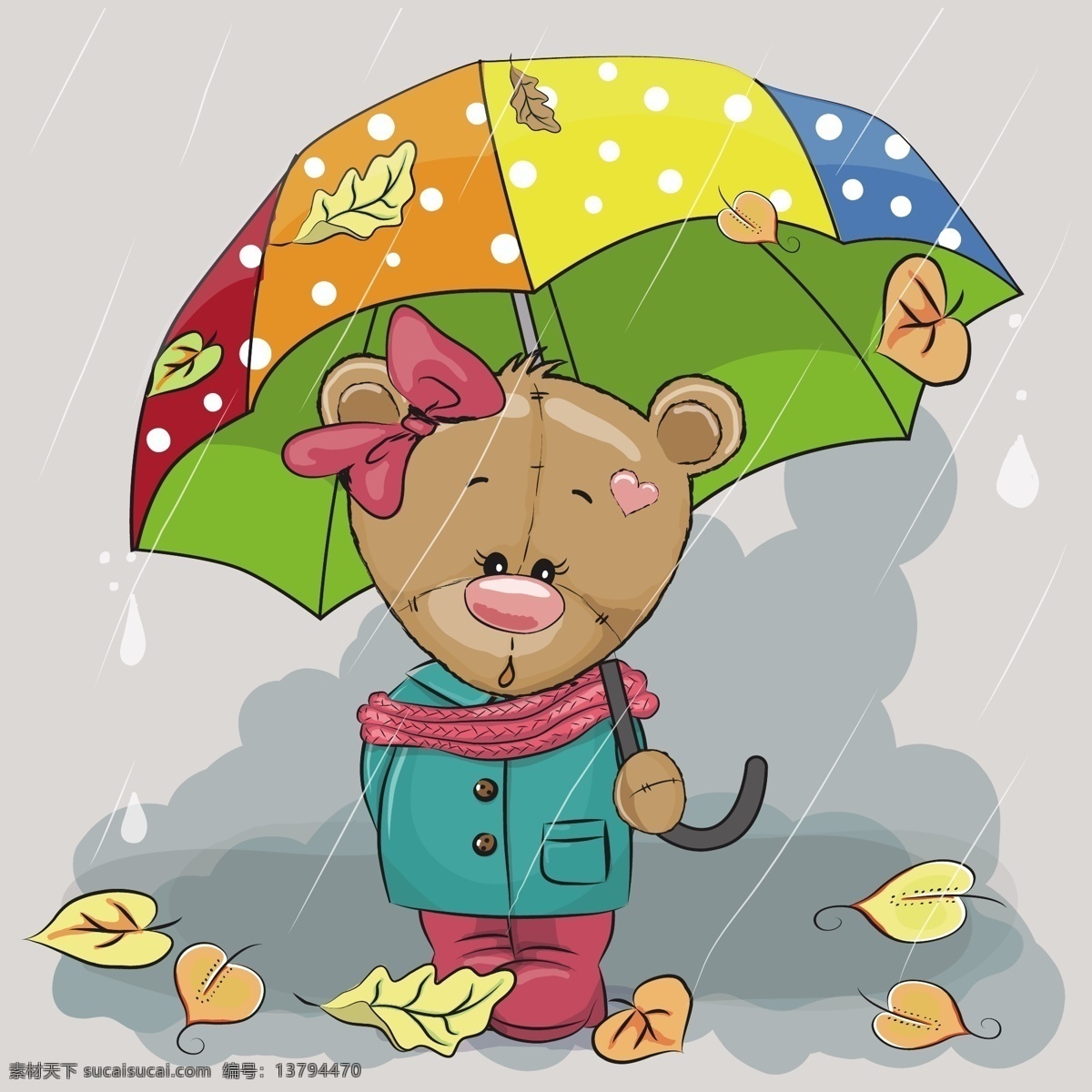 雨 中 打伞 小 熊 插画 雨中 小熊