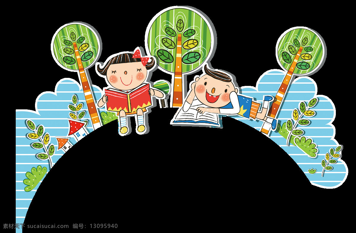 手绘 儿童 阅读 元素 卡通 地球 绿色 环保 png元素 免抠元素 透明元素